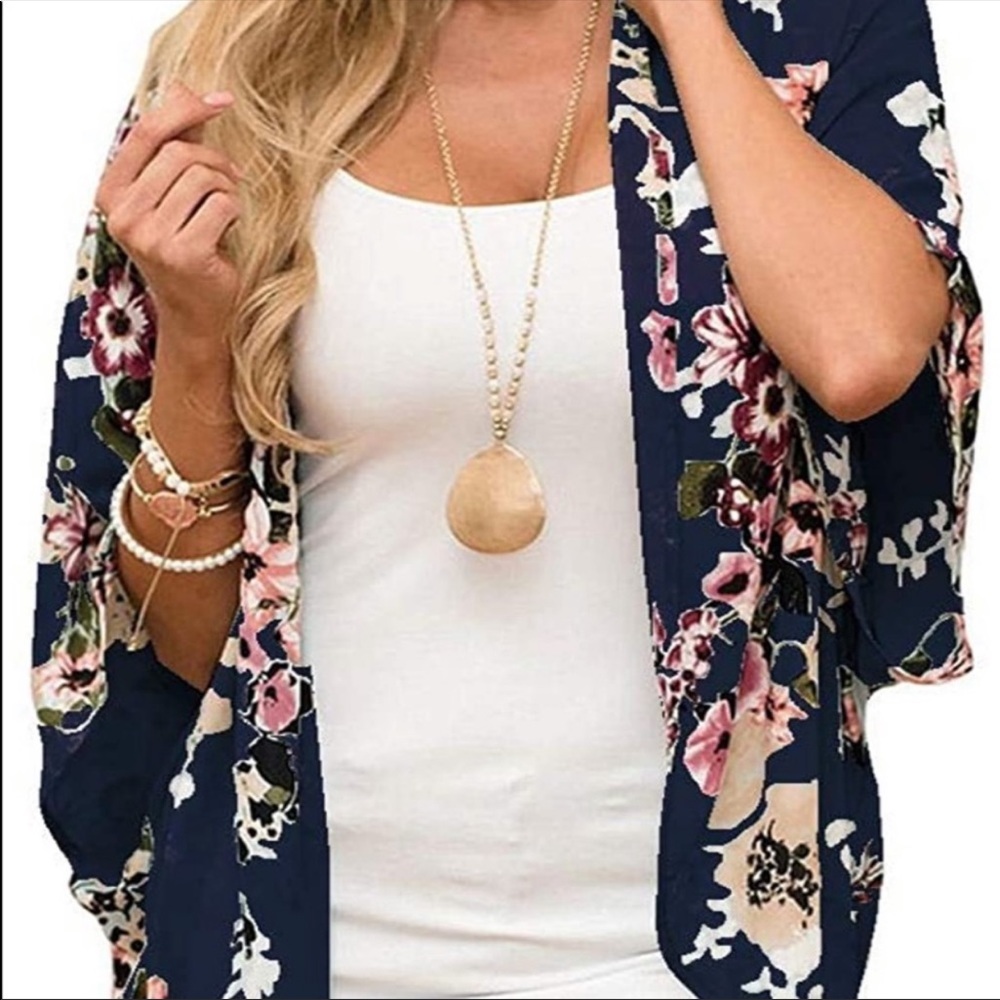 Women's Sheer Chiffon Kimono Floral Print Cardigan H-305